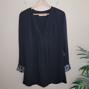 Thakoon Addition | Black Silk Shift Dress with Embroidered Zipper Cuffs